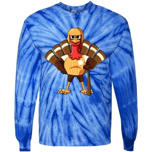 Thanksgiving Baseball Gobble Player Batter Turkey Day Gift Tie-Dye Long Sleeve Shirt