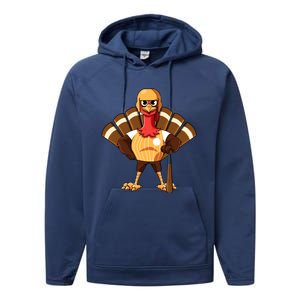 Thanksgiving Baseball Gobble Player Batter Turkey Day Gift Performance Fleece Hoodie