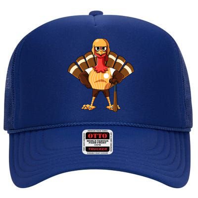 Thanksgiving Baseball Gobble Player Batter Turkey Day Gift High Crown Mesh Back Trucker Hat