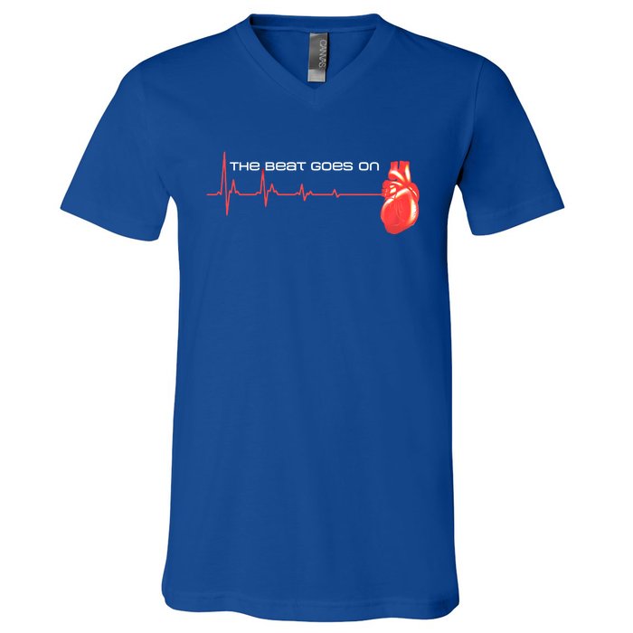 The Beat Goes On Open Heart Surgery Recovery Survivor Gift V-Neck T-Shirt