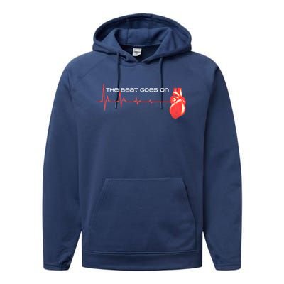 The Beat Goes On Open Heart Surgery Recovery Survivor Gift Performance Fleece Hoodie