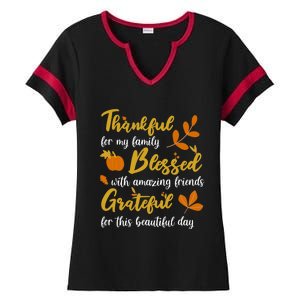 Thankful Blessed Grateful Thanksgiving Family Great Gift Ladies Halftime Notch Neck Tee