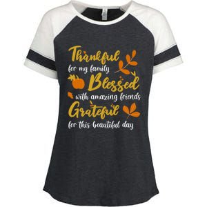 Thankful Blessed Grateful Thanksgiving Family Great Gift Enza Ladies Jersey Colorblock Tee