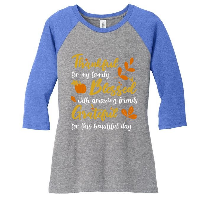 Thankful Blessed Grateful Thanksgiving Family Great Gift Women's Tri-Blend 3/4-Sleeve Raglan Shirt