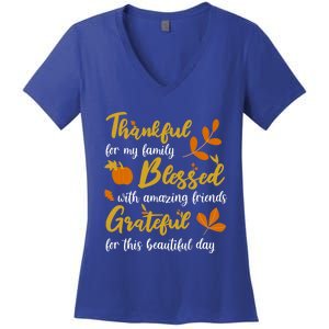 Thankful Blessed Grateful Thanksgiving Family Great Gift Women's V-Neck T-Shirt