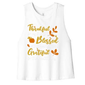 Thankful Blessed Grateful Thanksgiving Family Great Gift Women's Racerback Cropped Tank