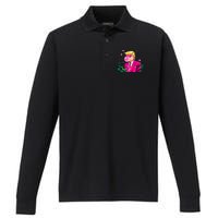 Trump B.U.B.B.L.E Gum Flower 2024 Vote President Performance Long Sleeve Polo