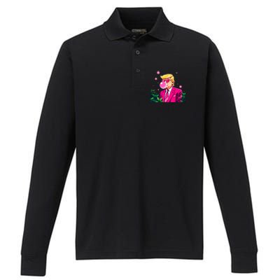 Trump B.U.B.B.L.E Gum Flower 2024 Vote President Performance Long Sleeve Polo