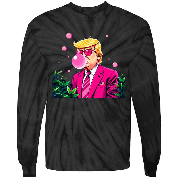 Trump B.U.B.B.L.E Gum Flower 2024 Vote President Tie-Dye Long Sleeve Shirt