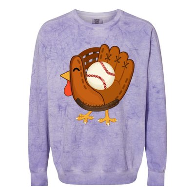 Turkey Baseball Glove Thanksgiving Day Catchers Dads Gift Colorblast Crewneck Sweatshirt