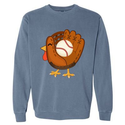 Turkey Baseball Glove Thanksgiving Day Catchers Dads Gift Garment-Dyed Sweatshirt