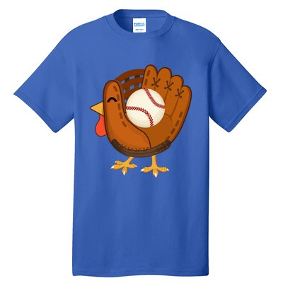 Turkey Baseball Glove Thanksgiving Day Catchers Dads Gift Tall T-Shirt