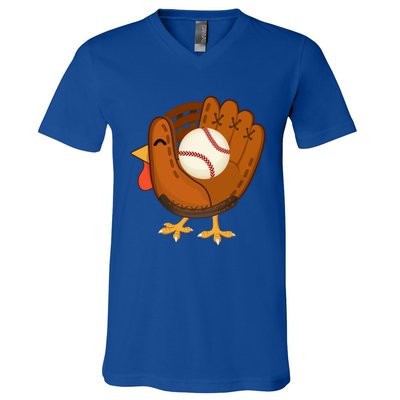 Turkey Baseball Glove Thanksgiving Day Catchers Dads Gift V-Neck T-Shirt