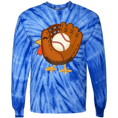 Turkey Baseball Glove Thanksgiving Day Catchers Dads Gift Tie-Dye Long Sleeve Shirt