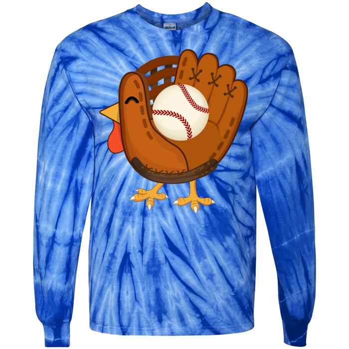 Turkey Baseball Glove Thanksgiving Day Catchers Dads Gift Tie-Dye Long Sleeve Shirt