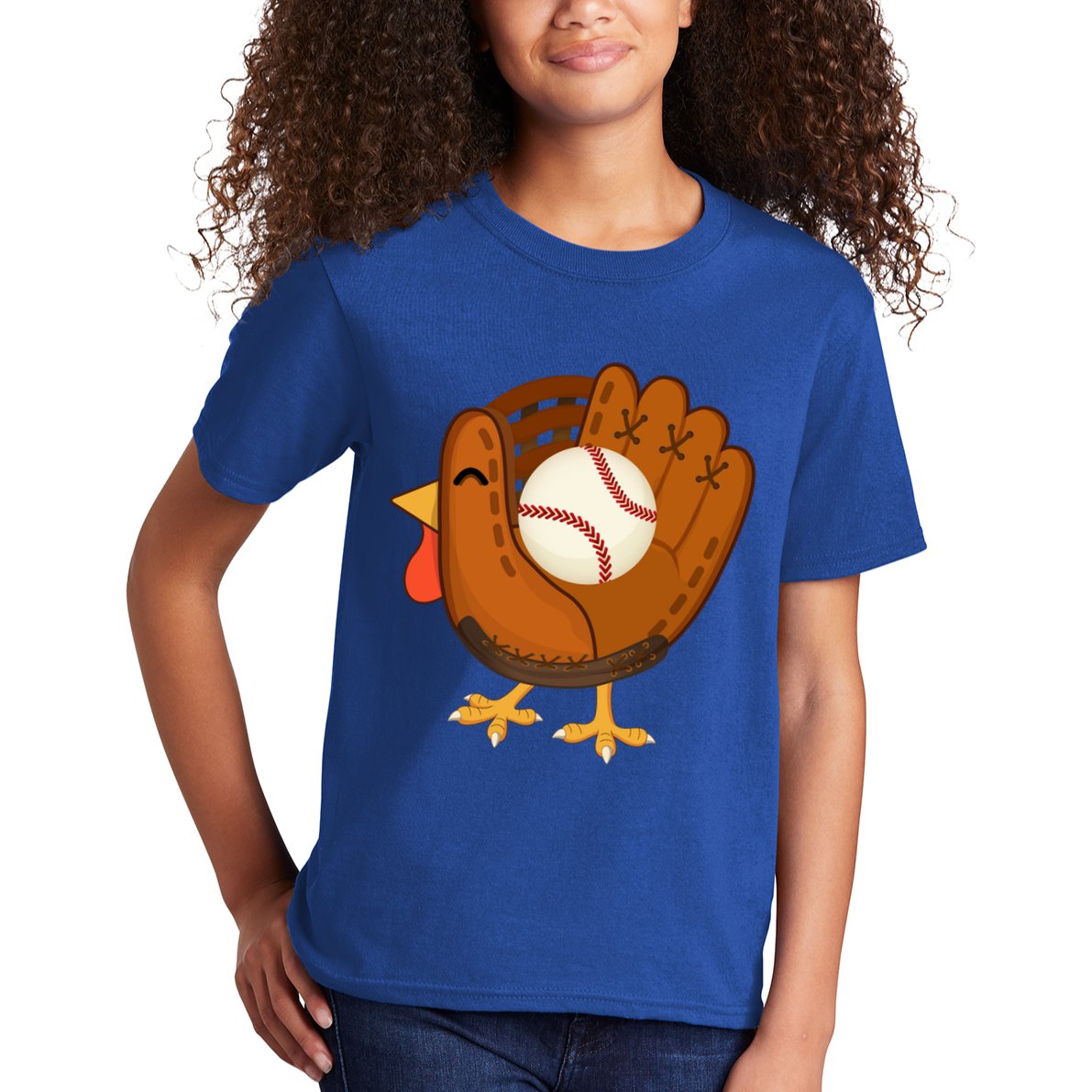 Turkey Baseball Glove Thanksgiving Day Catchers Dads Gift Kids T-Shirt