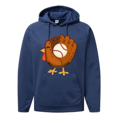 Turkey Baseball Glove Thanksgiving Day Catchers Dads Gift Performance Fleece Hoodie