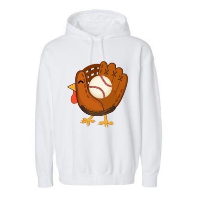 Turkey Baseball Glove Thanksgiving Day Catchers Dads Gift Garment-Dyed Fleece Hoodie