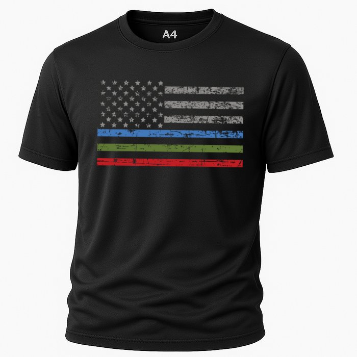 Thin Blue Green Red Line American Flag Support Cute Gift Cooling Performance Crew T-Shirt