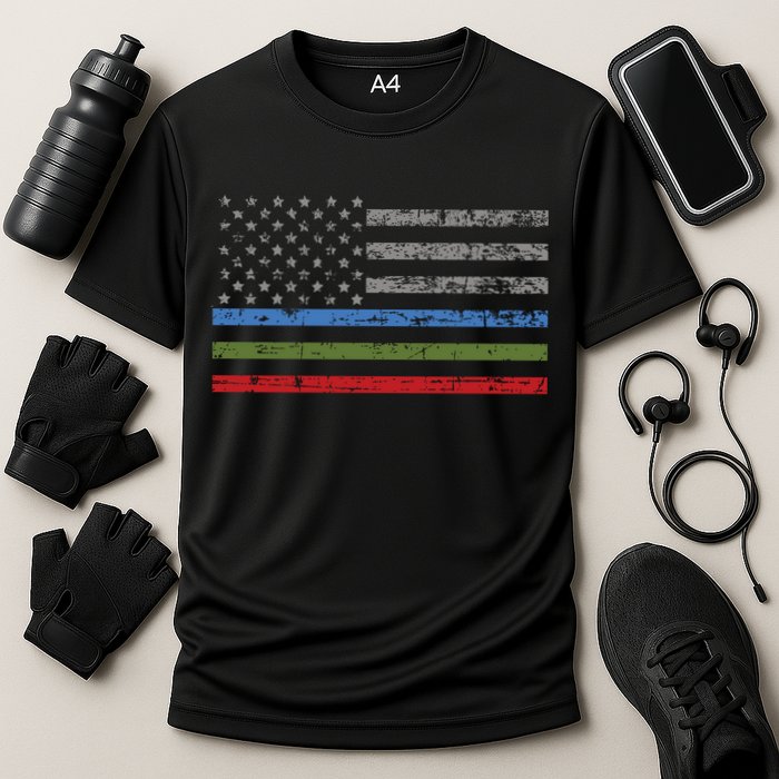 Thin Blue Green Red Line American Flag Support Cute Gift Cooling Performance Crew T-Shirt