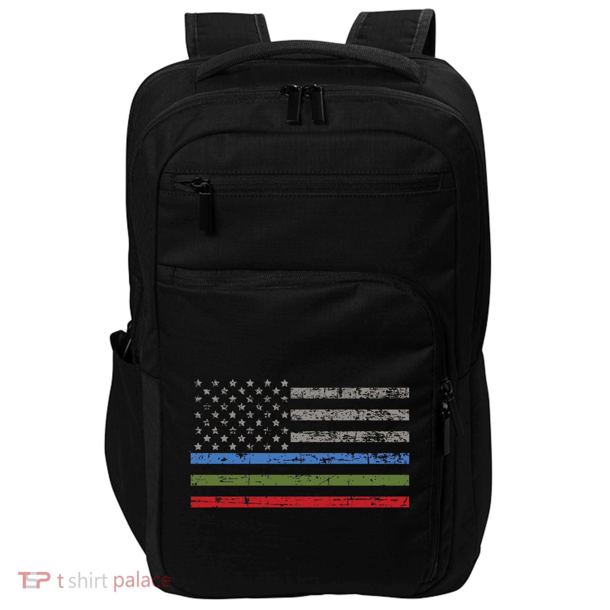 Thin Blue Green Red Line American Flag Support Cute Gift Impact Tech Backpack