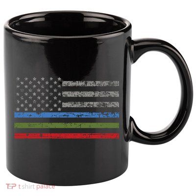 Thin Blue Green Red Line American Flag Support Cute Gift 11oz C Handle Ceramic Mug