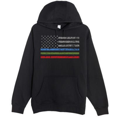 Thin Blue Green Red Line American Flag Support Cute Gift Premium Pullover Hoodie