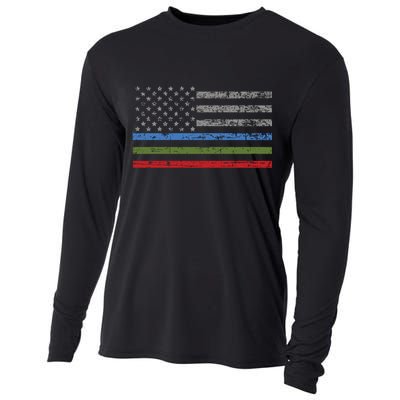 Thin Blue Green Red Line American Flag Support Cute Gift Cooling Performance Long Sleeve Crew