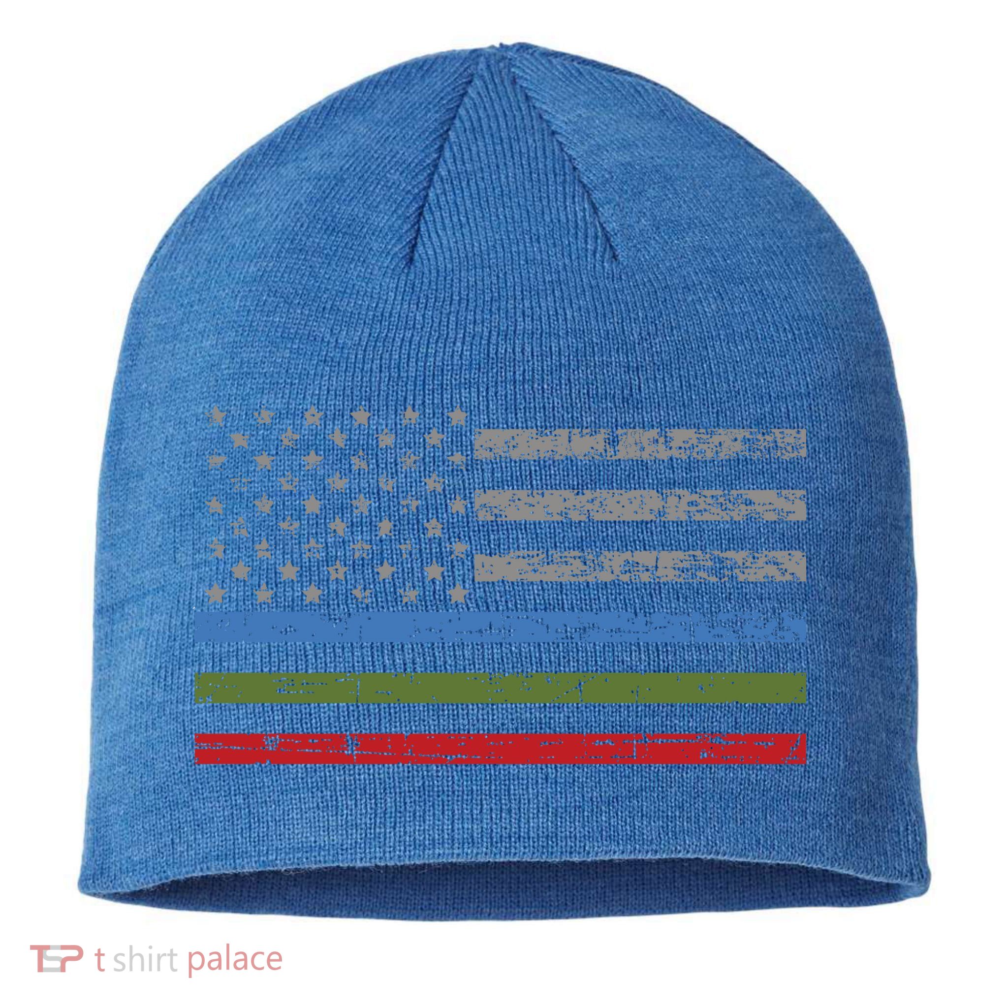 Thin Blue Green Red Line American Flag Support Cute Gift Sustainable Beanie