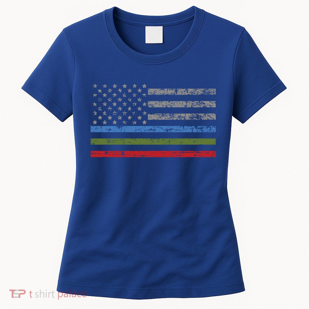 Thin Blue Green Red Line American Flag Support Cute Gift Womens T-Shirt