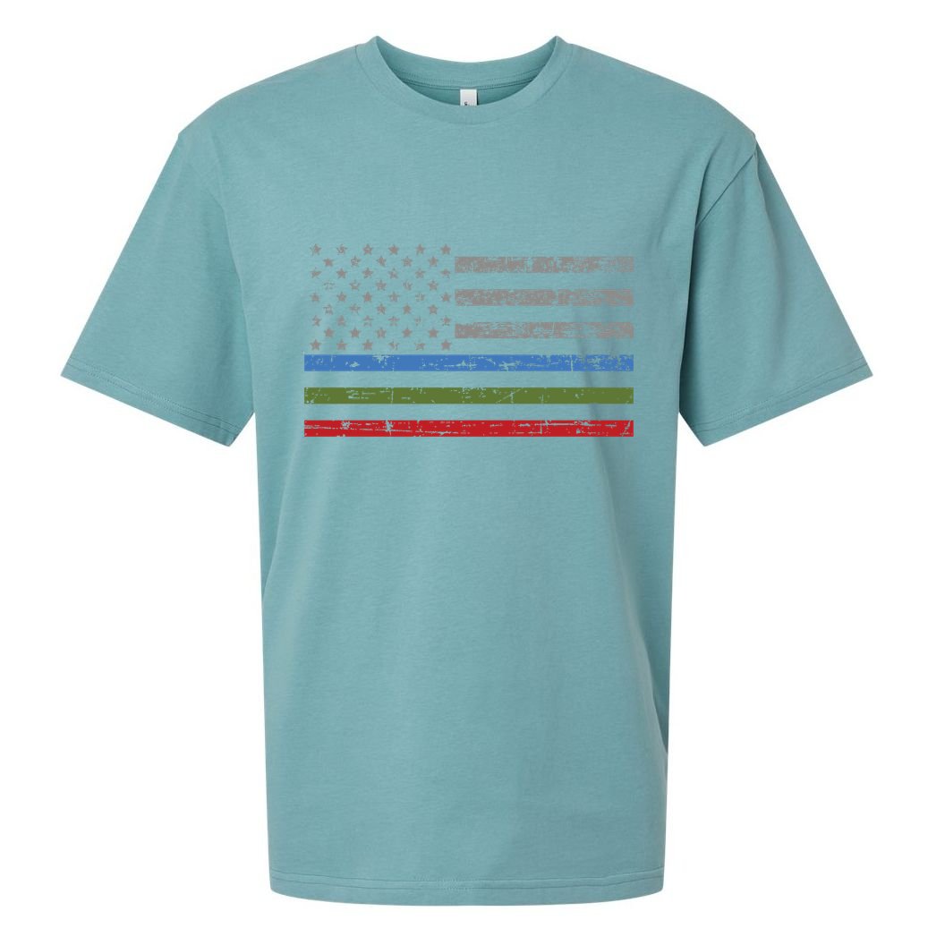 Thin Blue Green Red Line American Flag Support Cute Gift Sueded Cloud Jersey T-Shirt
