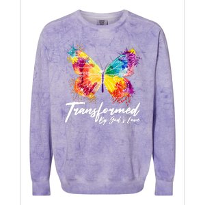 Transformed By Gods Love Painted Butterfly Colorblast Crewneck Sweatshirt