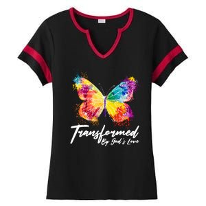 Transformed By Gods Love Painted Butterfly Ladies Halftime Notch Neck Tee