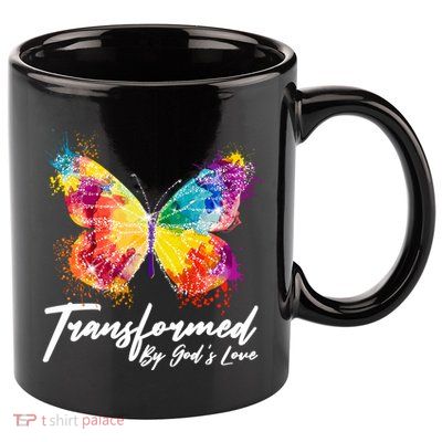 Transformed By Gods Love Painted Butterfly 11oz C Handle Ceramic Mug