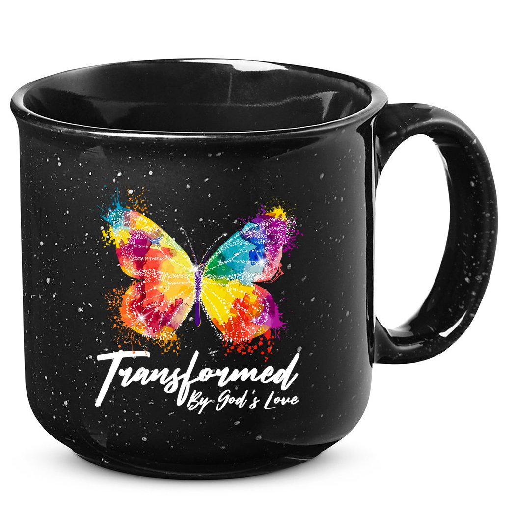 Transformed By Gods Love Painted Butterfly 15oz Campfire Ceramic Mug
