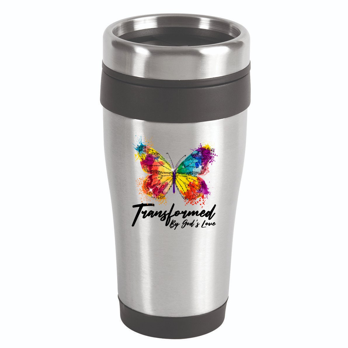 Transformed By Gods Love Painted Butterfly 16oz Travel Tumbler