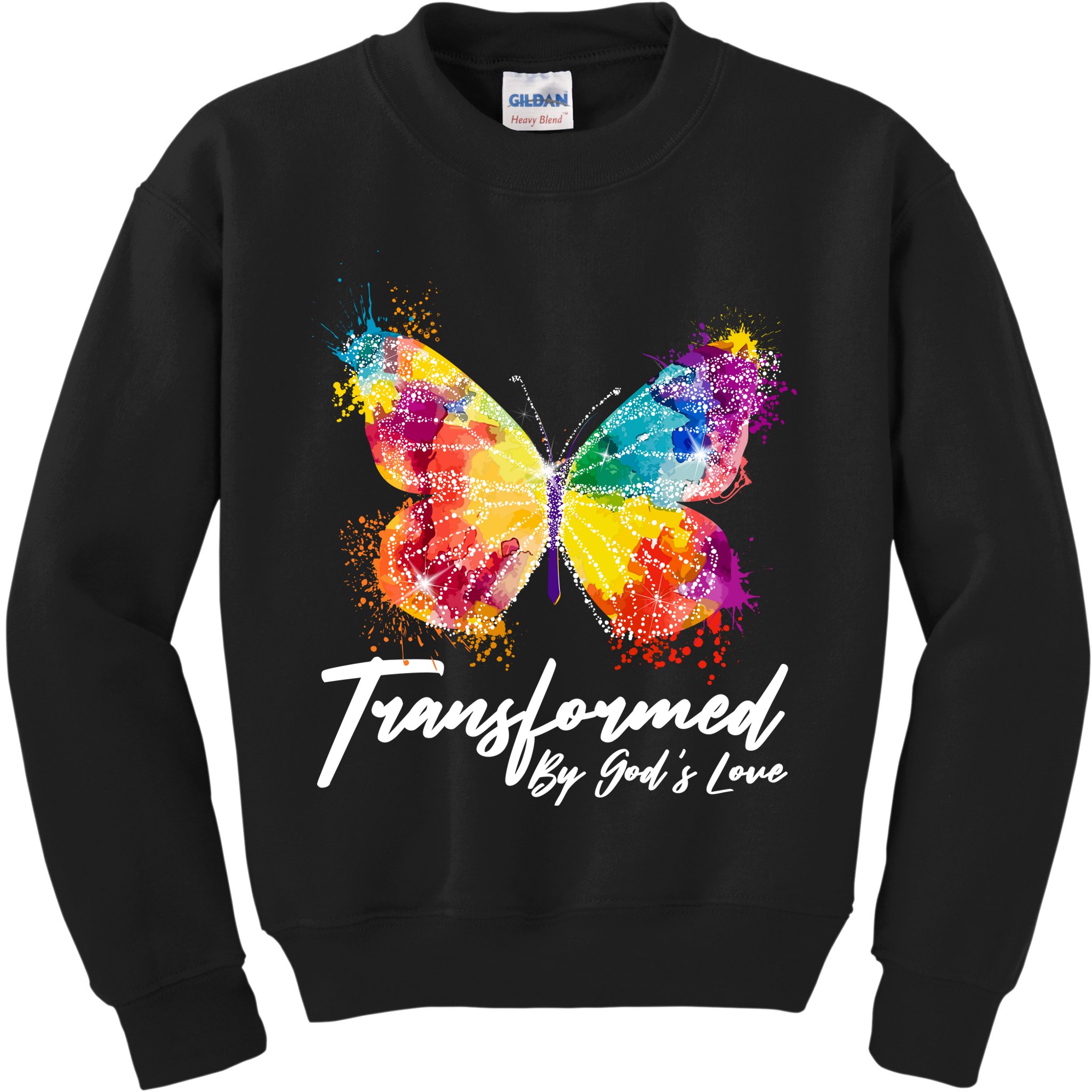 Transformed By Gods Love Painted Butterfly Kids Sweatshirt