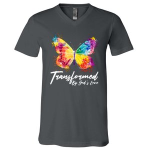 Transformed By Gods Love Painted Butterfly V-Neck T-Shirt