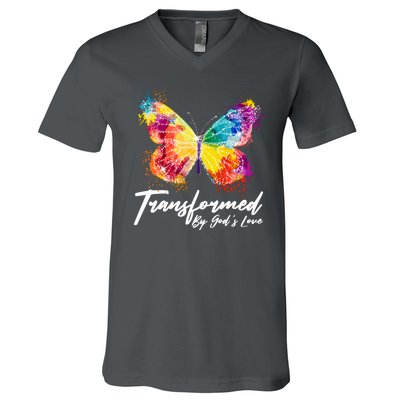 Transformed By Gods Love Painted Butterfly V-Neck T-Shirt