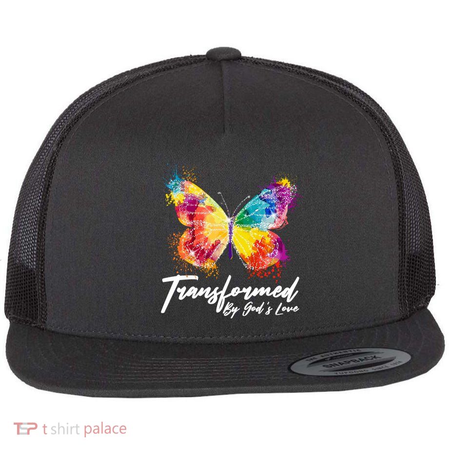 Transformed By Gods Love Painted Butterfly Flat Bill Trucker Hat
