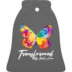 Transformed By Gods Love Painted Butterfly Ceramic Bell Ornament