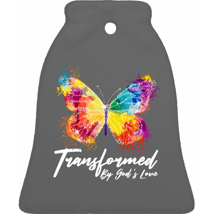 Transformed By Gods Love Painted Butterfly Ceramic Bell Ornament