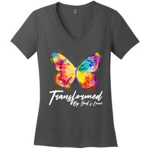 Transformed By Gods Love Painted Butterfly Women's V-Neck T-Shirt