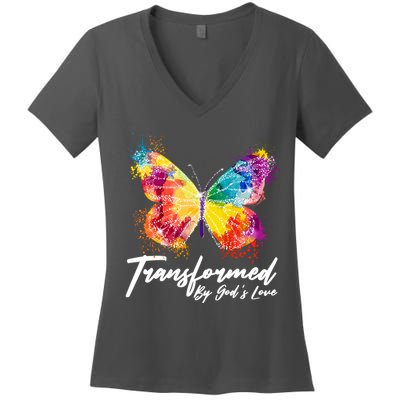 Transformed By Gods Love Painted Butterfly Women's V-Neck T-Shirt