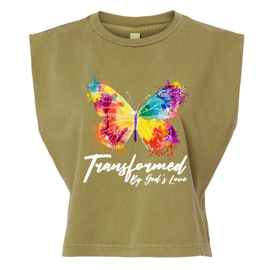 Transformed By Gods Love Painted Butterfly Garment-Dyed Women's Muscle Tee