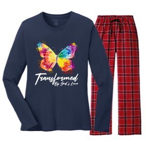 Transformed By Gods Love Painted Butterfly Women's Long Sleeve Flannel Pajama Set 