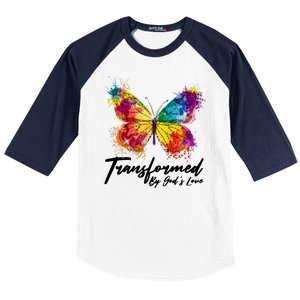 Transformed By Gods Love Painted Butterfly Baseball Sleeve Shirt