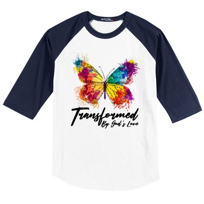 Transformed By Gods Love Painted Butterfly Baseball Sleeve Shirt