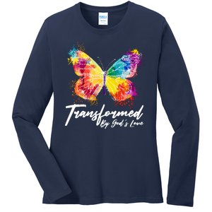 Transformed By Gods Love Painted Butterfly Ladies Long Sleeve Shirt