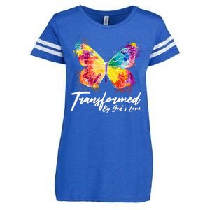 Transformed By Gods Love Painted Butterfly Enza Ladies Jersey Football T-Shirt